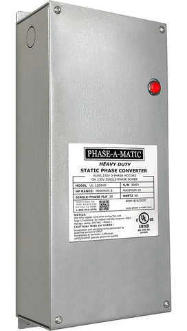 Phase-A-Matic 8 to 10 HP Phase-A-Matic™ UL Certified Heavy Duty Static Phase Converter Model UL-1200HD