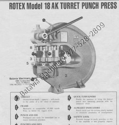 ROTEX TURRET PUNCH MDL 18AK, 18C, 20C